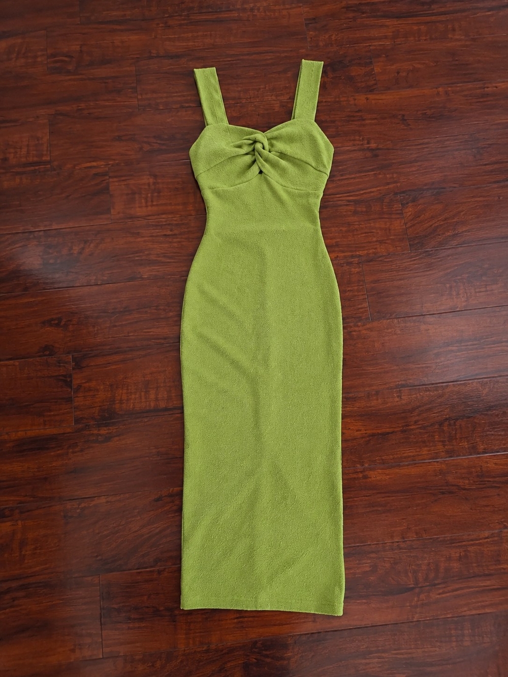 Knot-Front Olive Green Midi Bodycon Dress